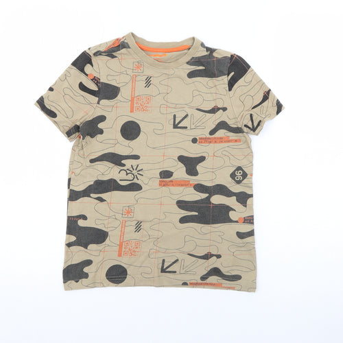F& Boys Brown Camouflage Cotton Basic T-Shirt Size 7-8 Years Crew Neck