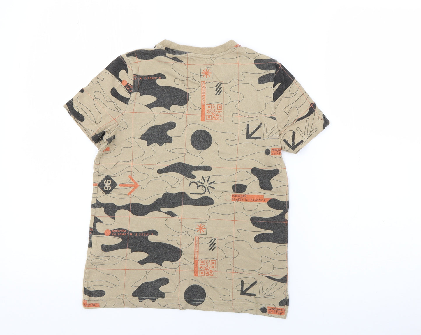 F& Boys Brown Camouflage Cotton Basic T-Shirt Size 7-8 Years Crew Neck