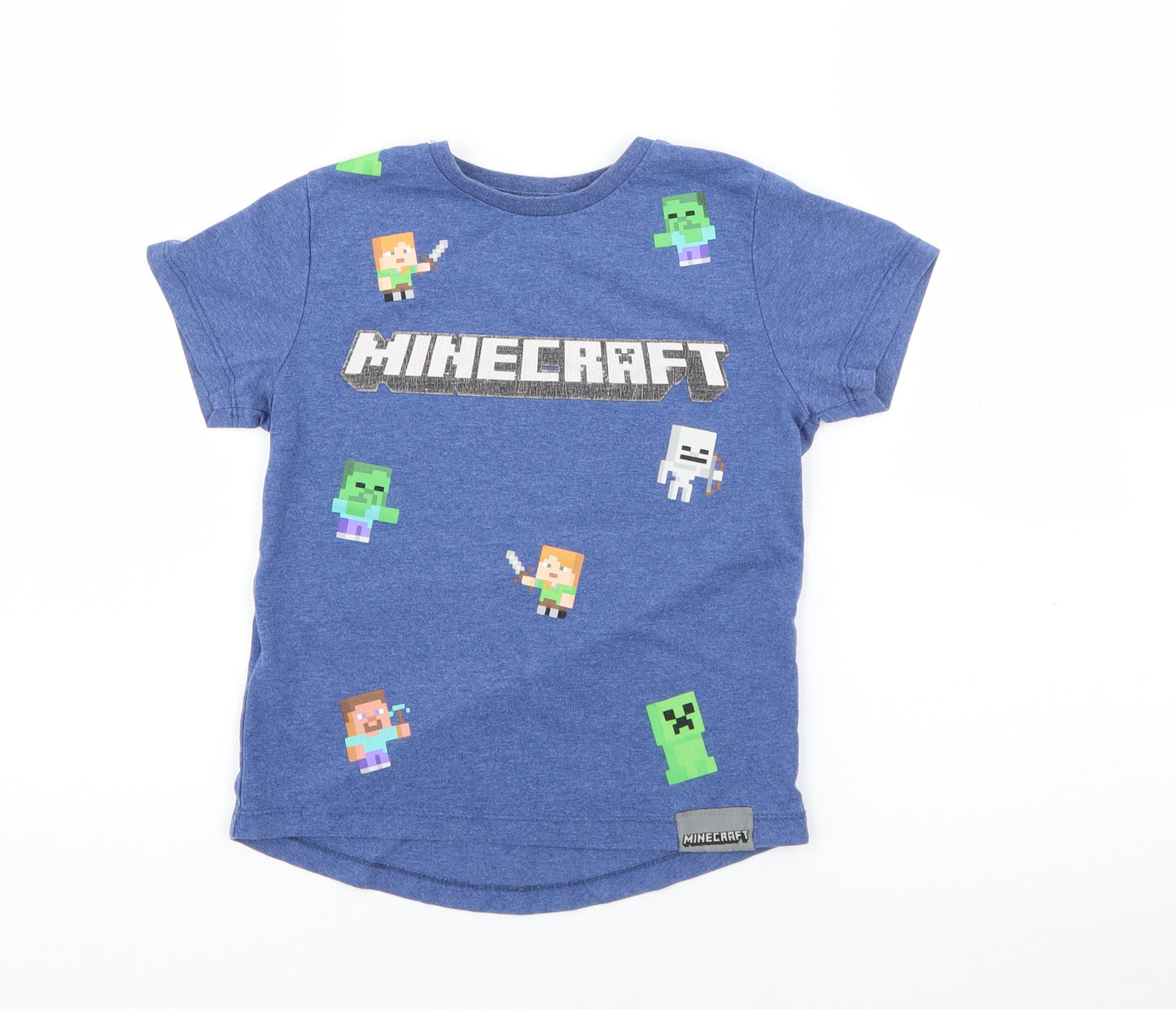 Primark Boys Blue  Cotton Basic T-Shirt Size 5-6 Years Crew Neck  - Minecraft