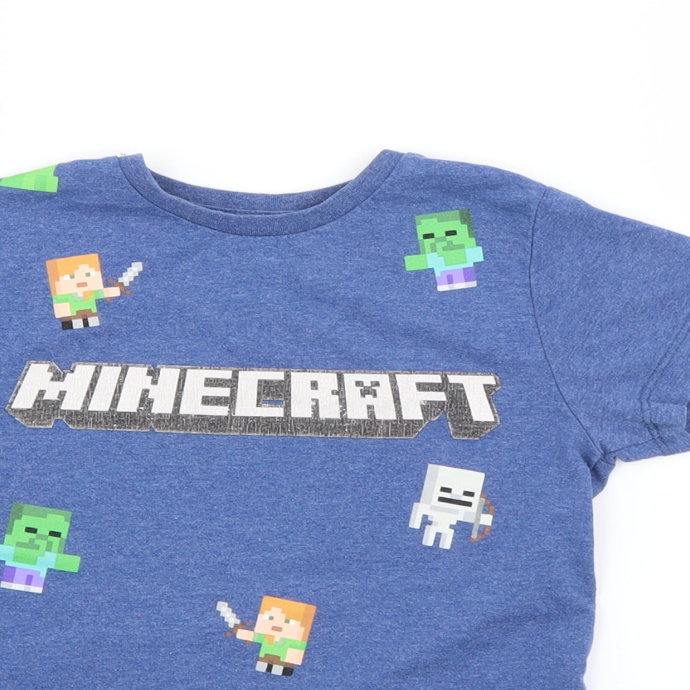 Primark Boys Blue  Cotton Basic T-Shirt Size 5-6 Years Crew Neck  - Minecraft