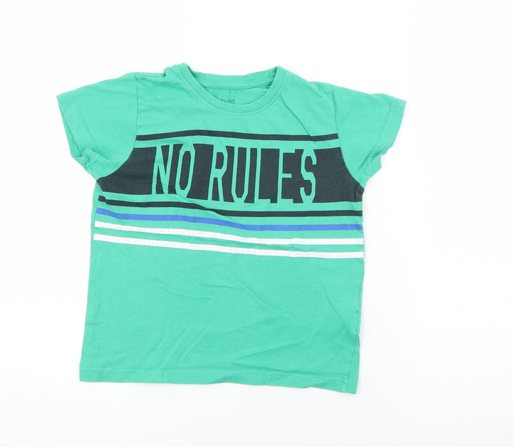 Primark Boys Green  Cotton Basic T-Shirt Size 5-6 Years Crew Neck