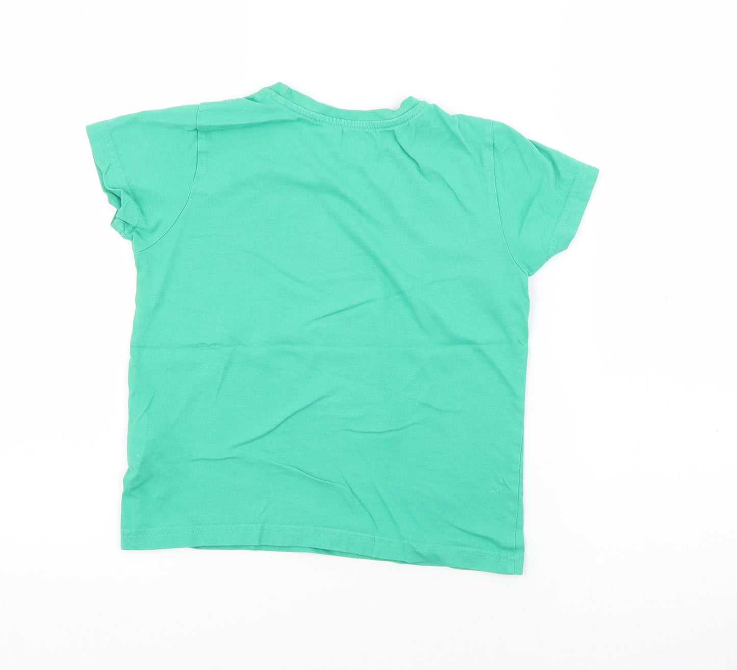 Primark Boys Green  Cotton Basic T-Shirt Size 5-6 Years Crew Neck