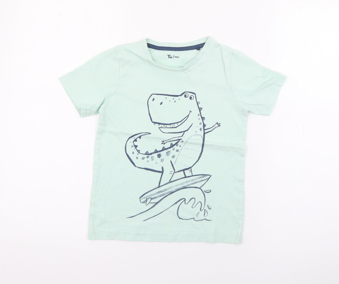 TU Boys Blue  Cotton Basic T-Shirt Size 4-5 Years Crew Neck  - Dinosaur