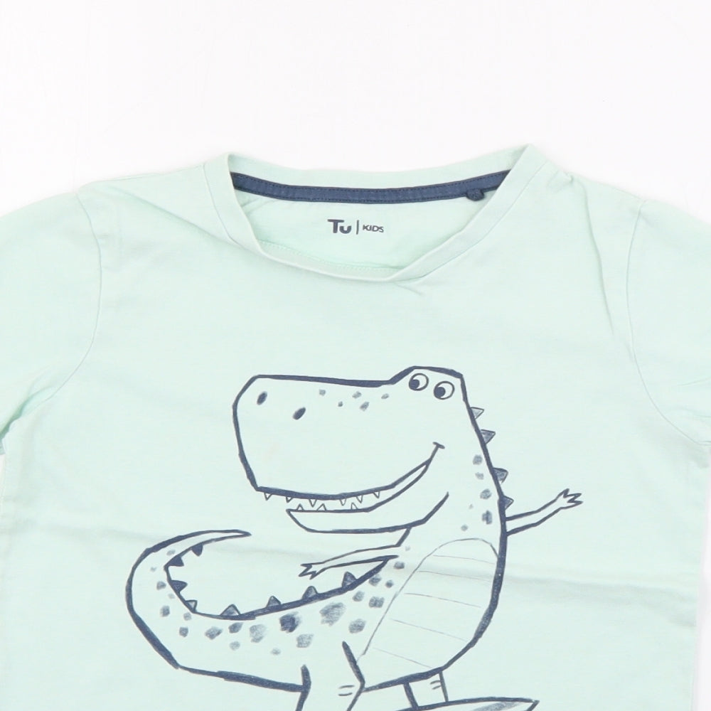 TU Boys Blue  Cotton Basic T-Shirt Size 4-5 Years Crew Neck  - Dinosaur