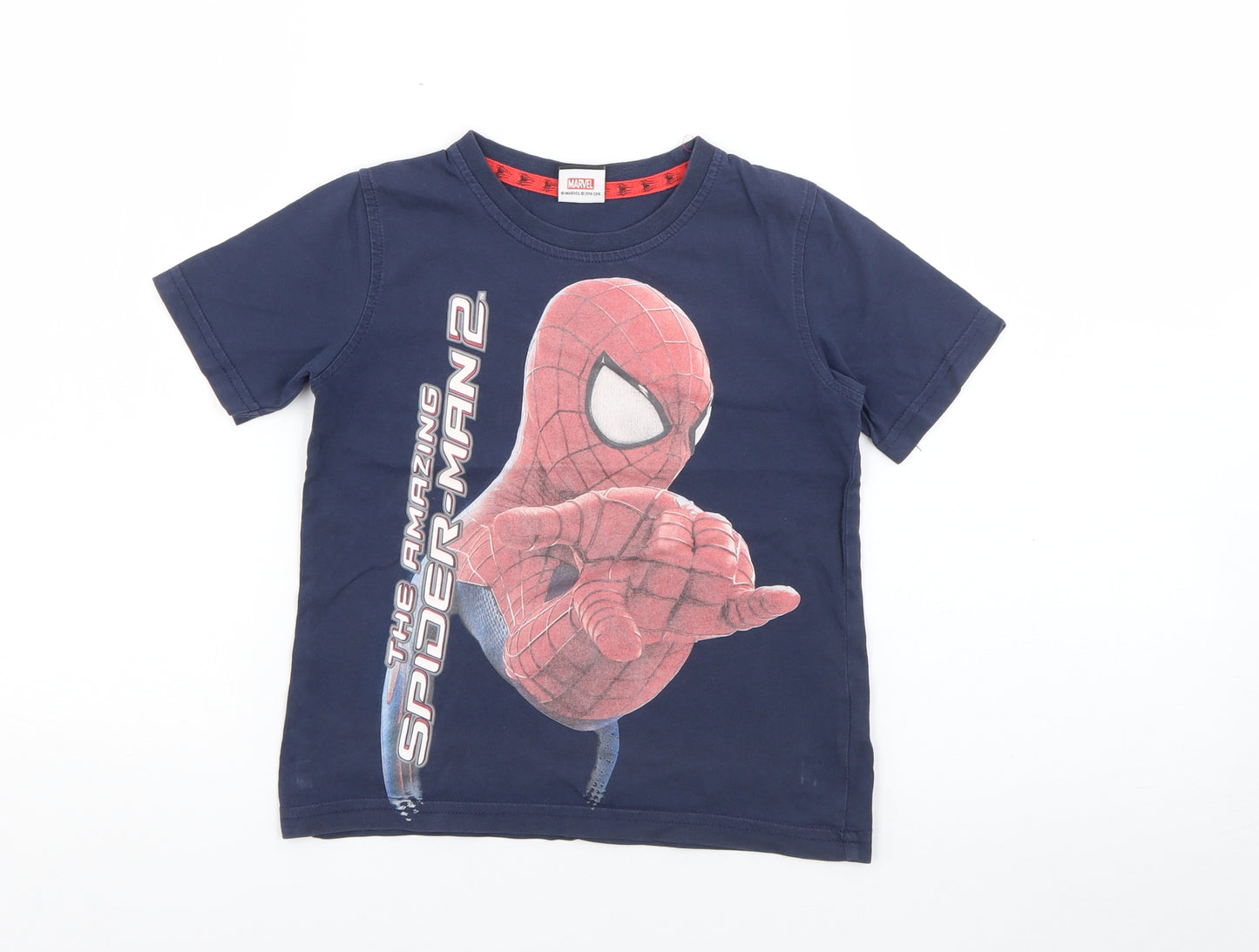 George Boys Blue  Cotton Basic T-Shirt Size 3-4 Years Crew Neck  - Spiderman
