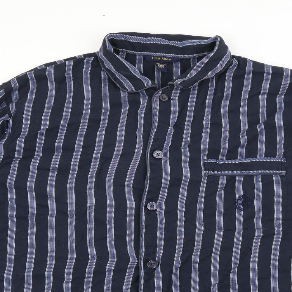 Club Room Mens Blue Striped Cotton  Button-Up Size L Collared Button