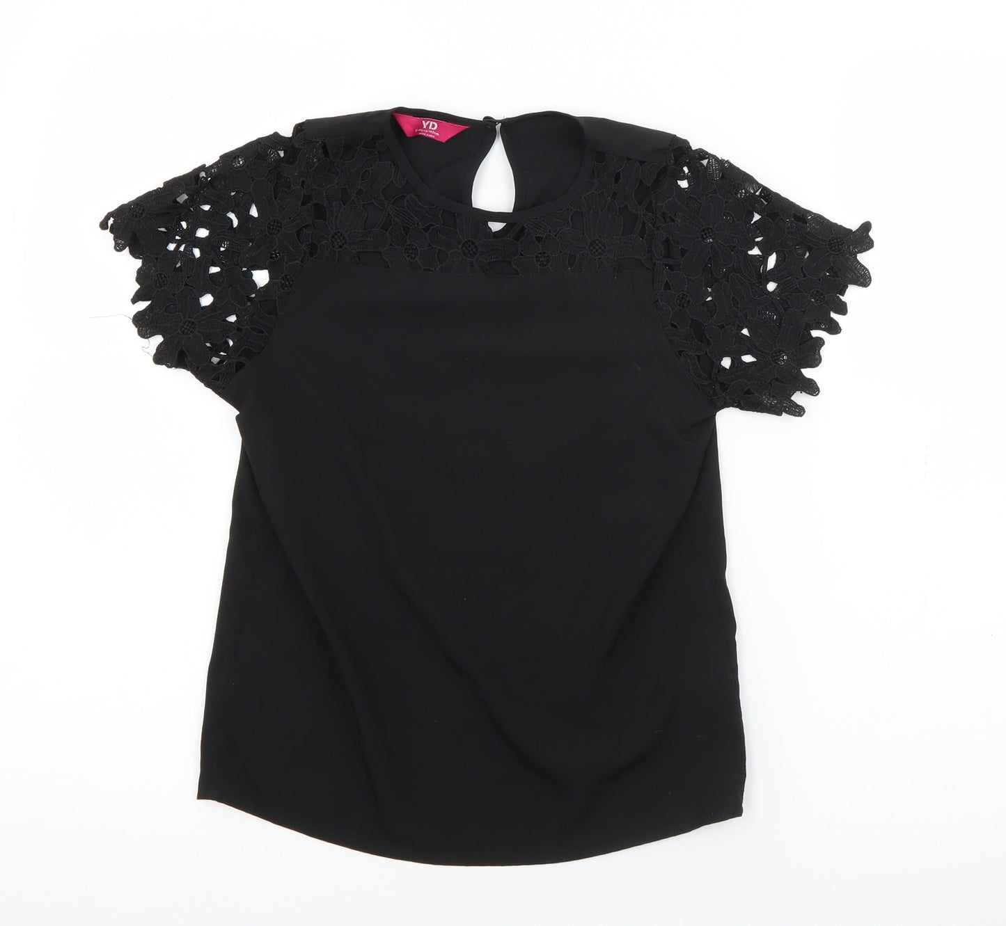 Young Dimension Girls Black  Polyester Basic Blouse Size 9-10 Years Round Neck Button