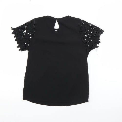 Young Dimension Girls Black  Polyester Basic Blouse Size 9-10 Years Round Neck Button