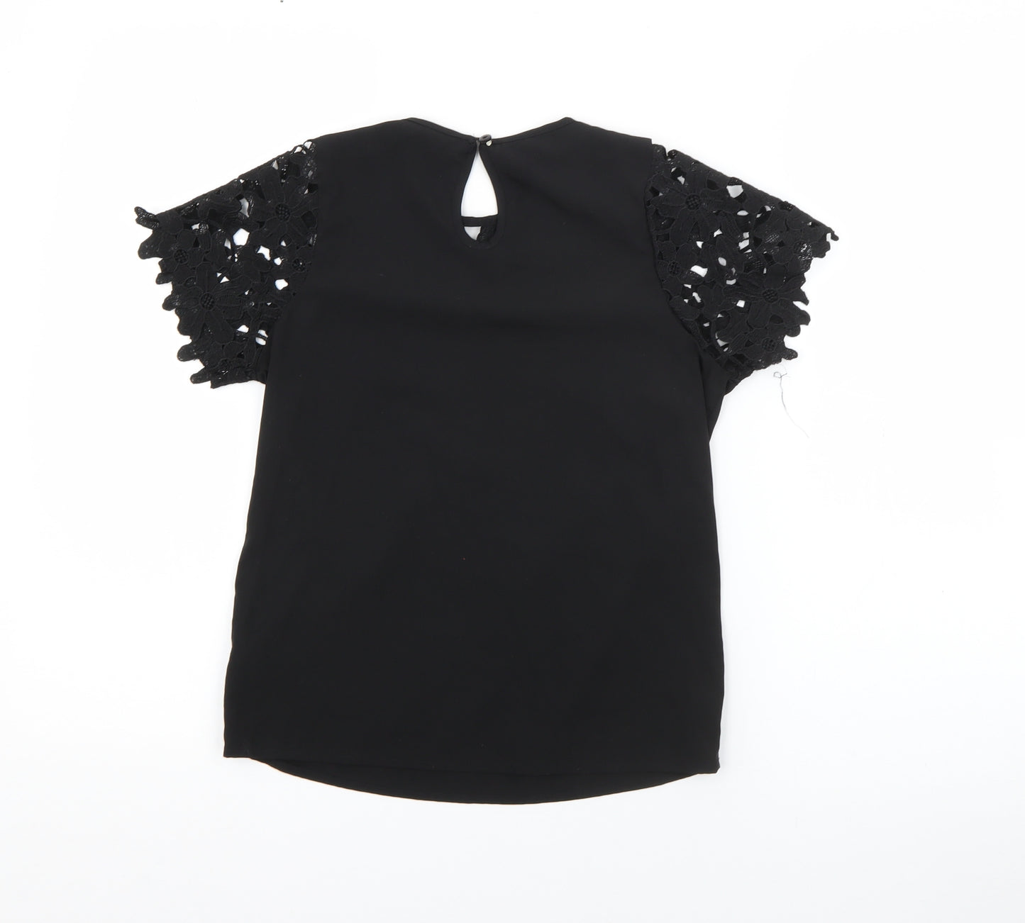 Young Dimension Girls Black  Polyester Basic Blouse Size 9-10 Years Round Neck Button