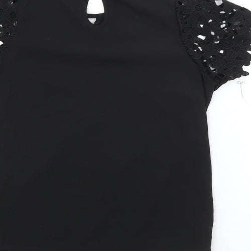 Young Dimension Girls Black  Polyester Basic Blouse Size 9-10 Years Round Neck Button