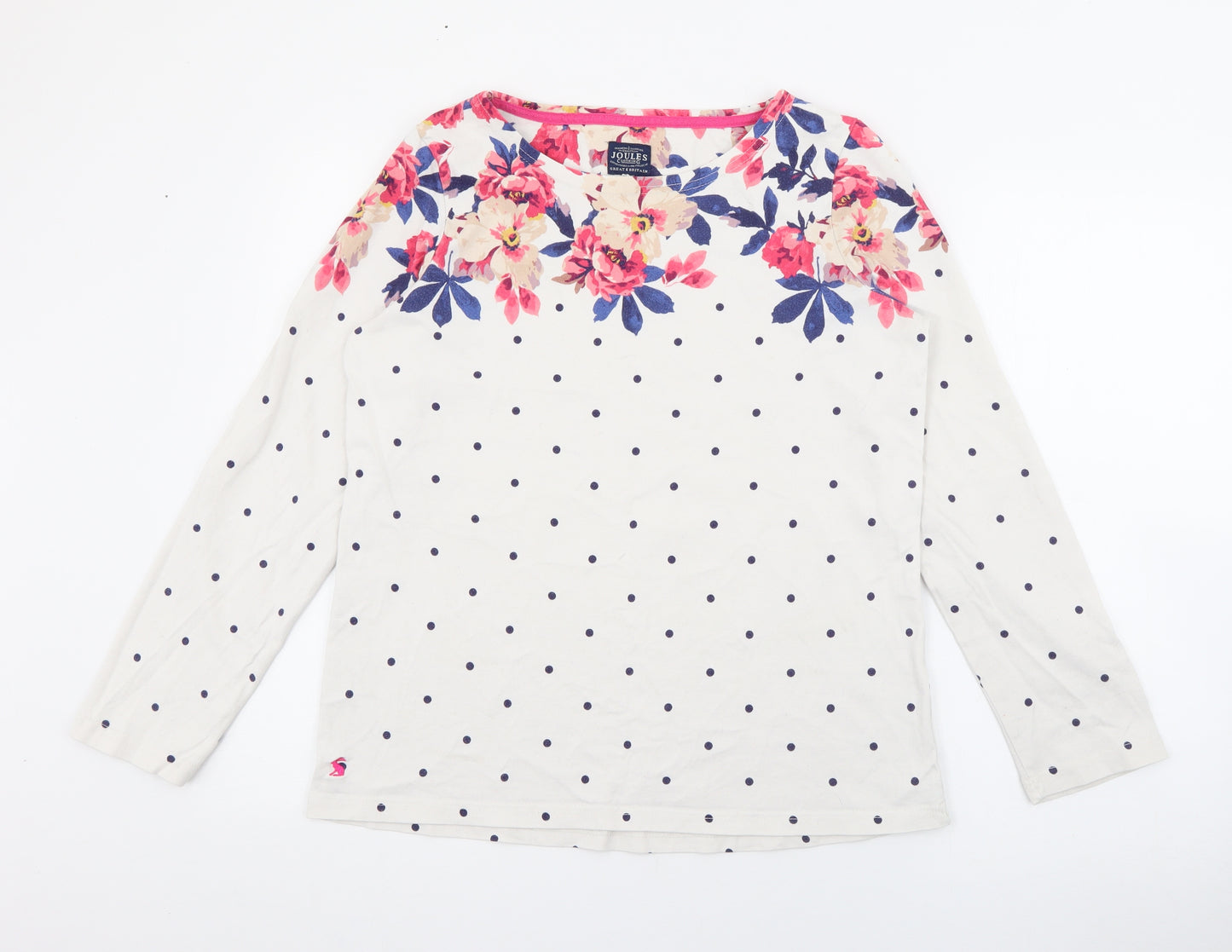 Joules Womens White Boat Neck Polka Dot Cotton Pullover Jumper Size 14