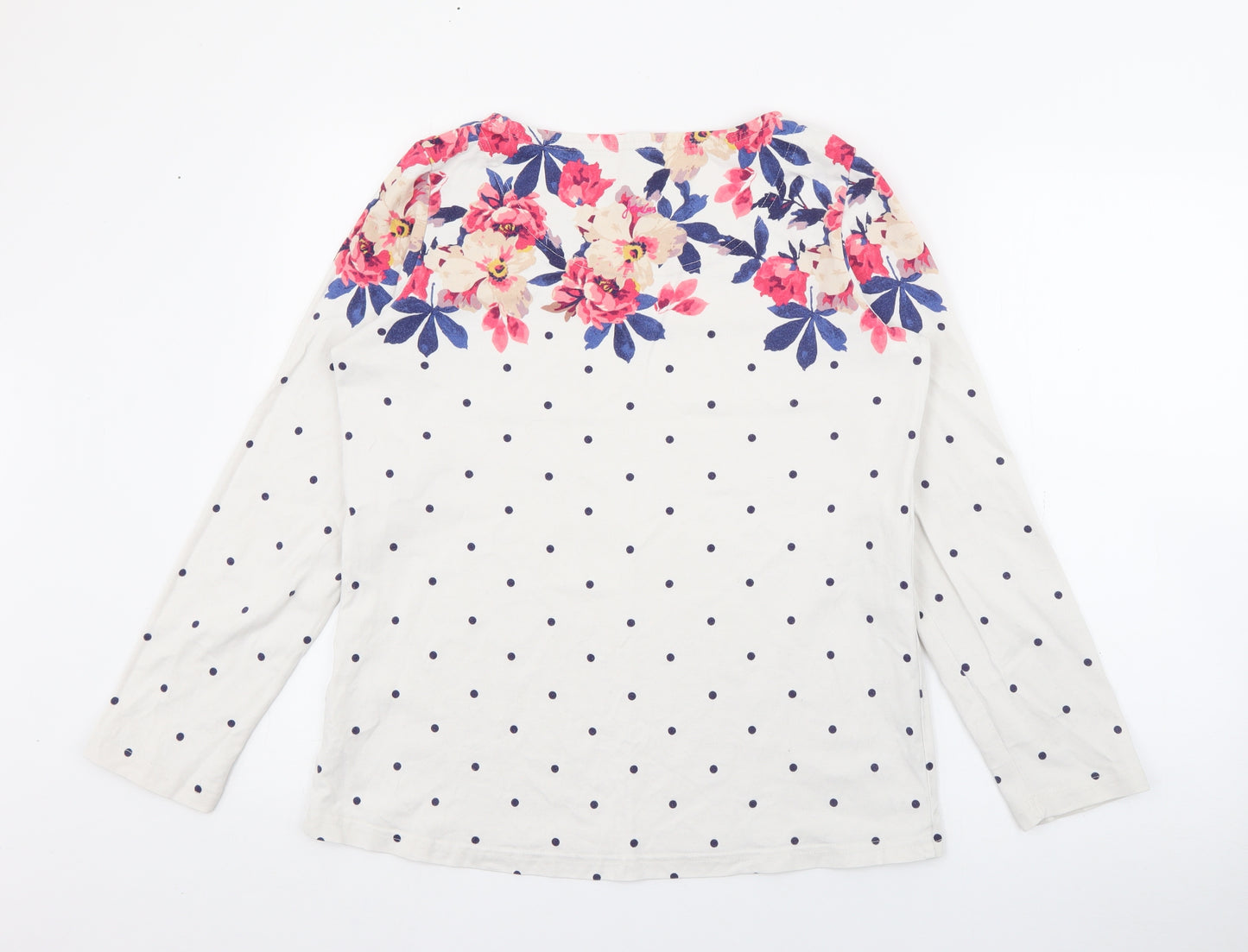Joules Womens White Boat Neck Polka Dot Cotton Pullover Jumper Size 14