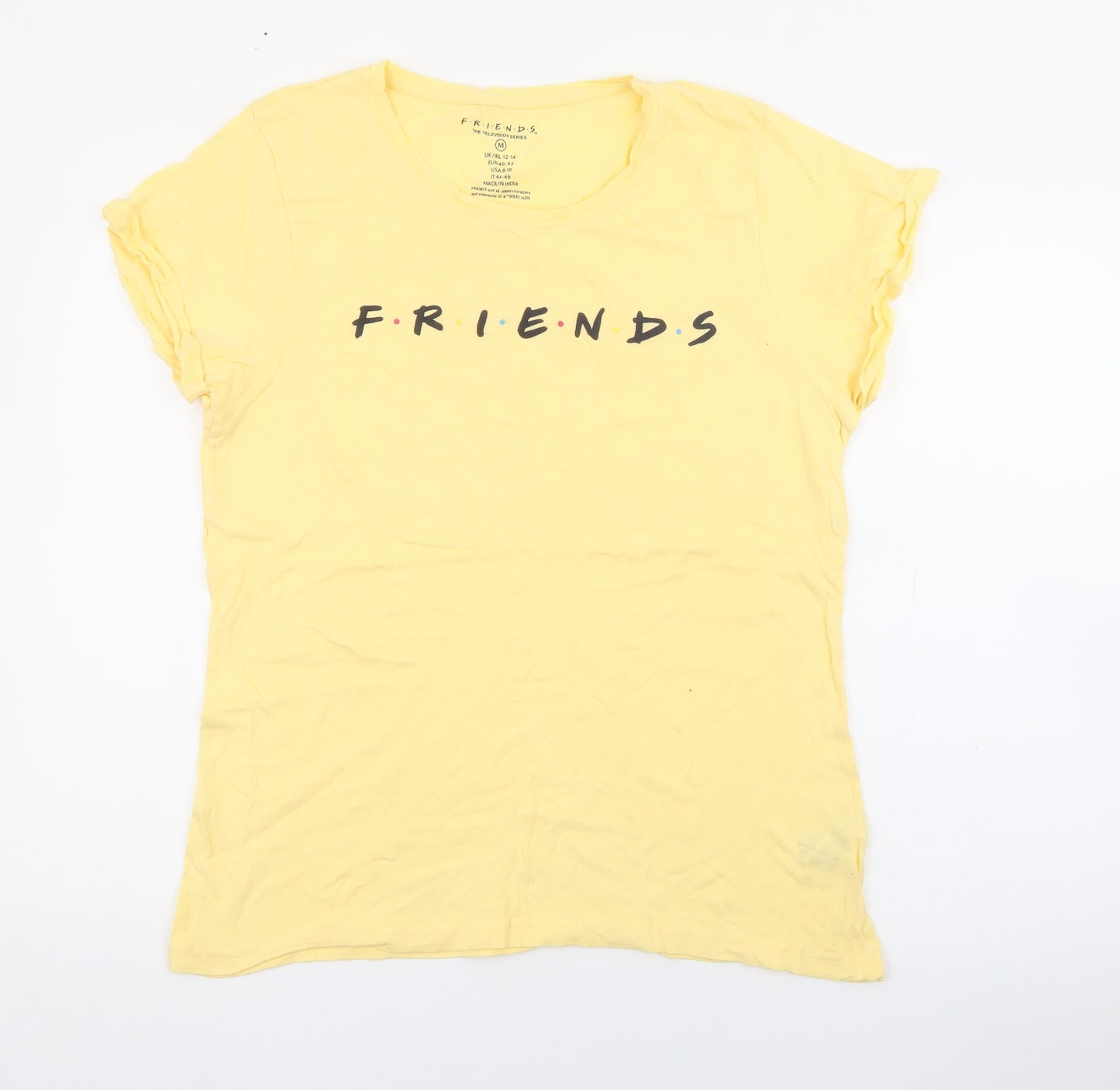 Primark Womens Yellow  Cotton Basic T-Shirt Size M Crew Neck - Friends