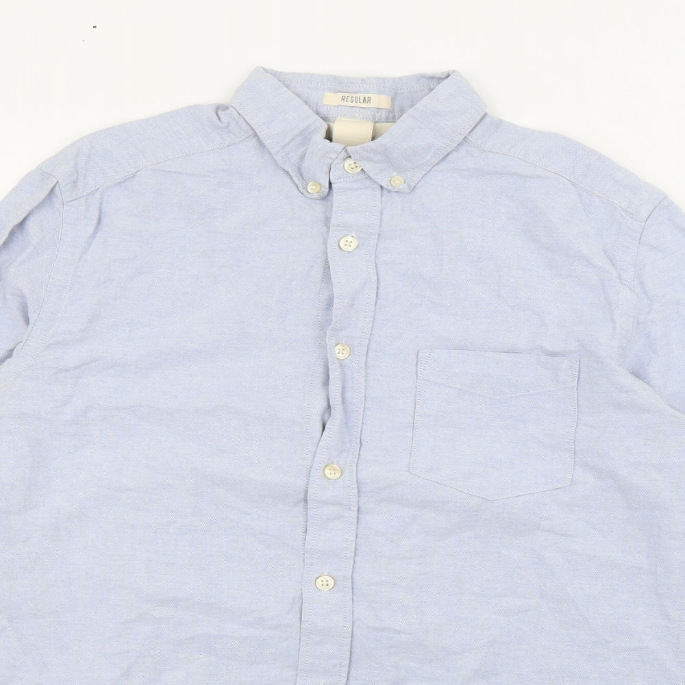 H&M Mens Blue  Cotton  Button-Up Size S Collared Button