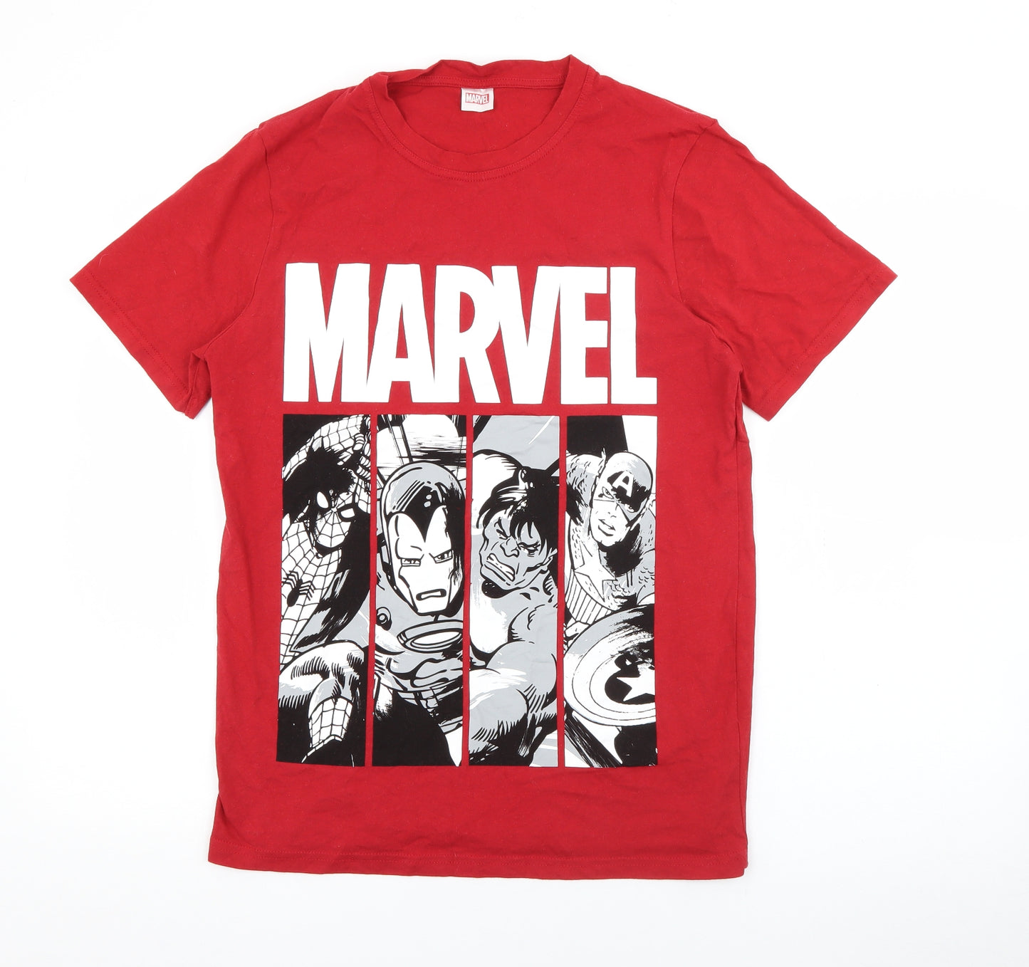 Tesco Mens Red  Cotton  T-Shirt Size M Crew Neck  - Marvel