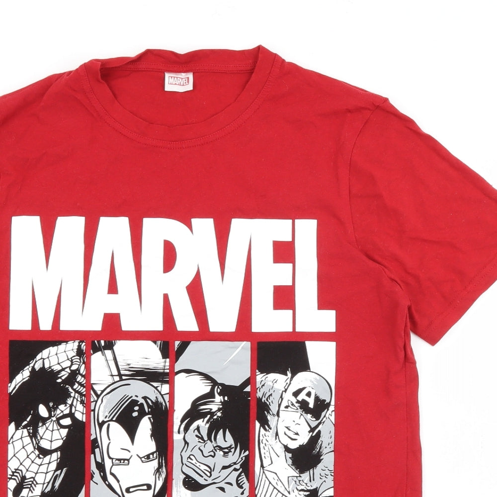 Tesco Mens Red  Cotton  T-Shirt Size M Crew Neck  - Marvel