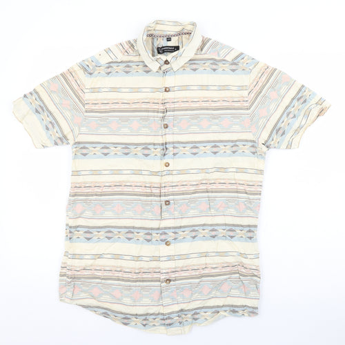Twisted Soul Mens Beige Geometric Cotton  Button-Up Size S Collared Button