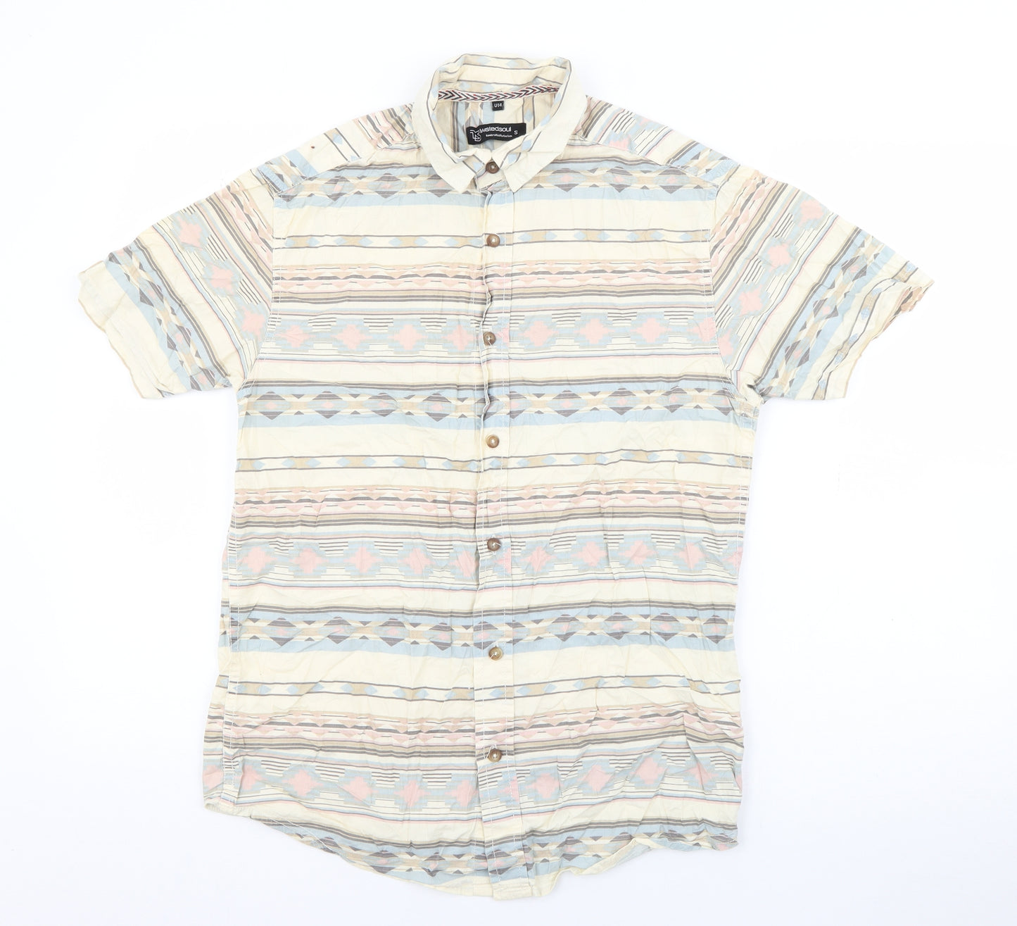 Twisted Soul Mens Beige Geometric Cotton  Button-Up Size S Collared Button