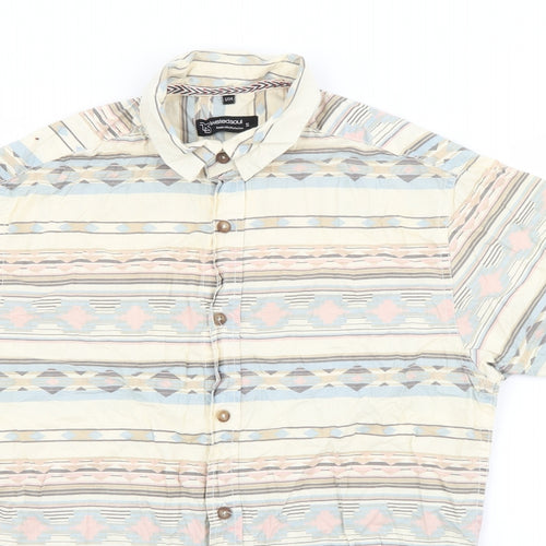 Twisted Soul Mens Beige Geometric Cotton  Button-Up Size S Collared Button
