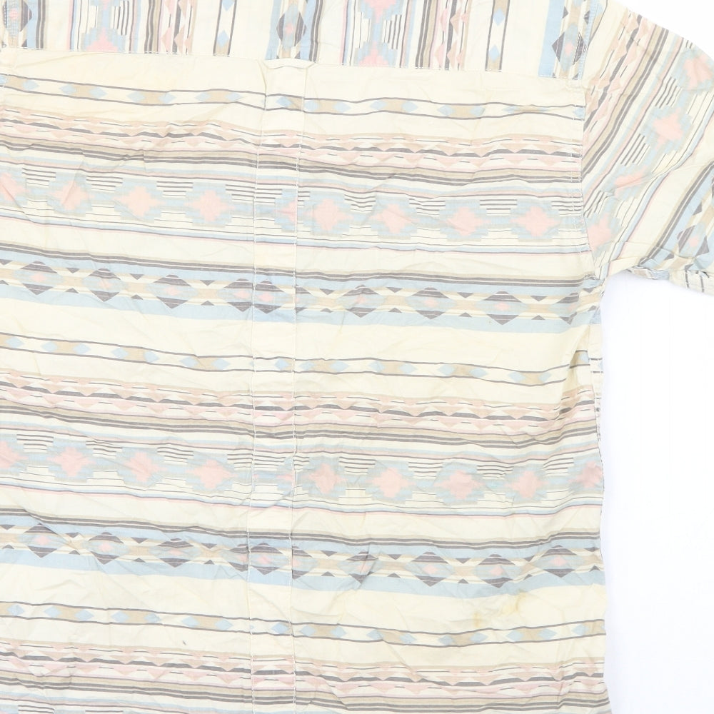 Twisted Soul Mens Beige Geometric Cotton  Button-Up Size S Collared Button