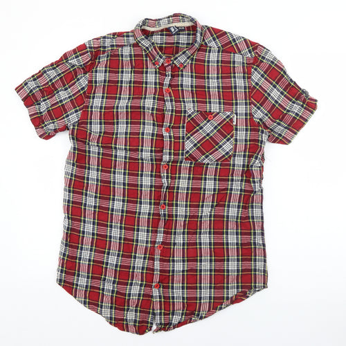 Soul Star Mens Red Plaid Cotton  Button-Up Size M Collared Button