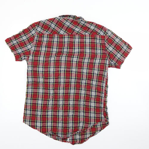 Soul Star Mens Red Plaid Cotton  Button-Up Size M Collared Button