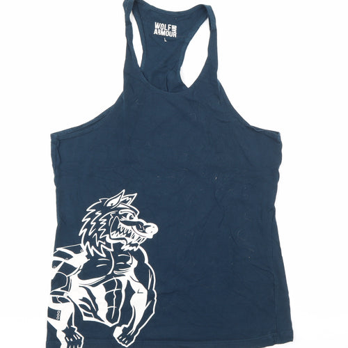 Wolf and Armour Mens Blue  Cotton Camisole Tank Size L Scoop Neck