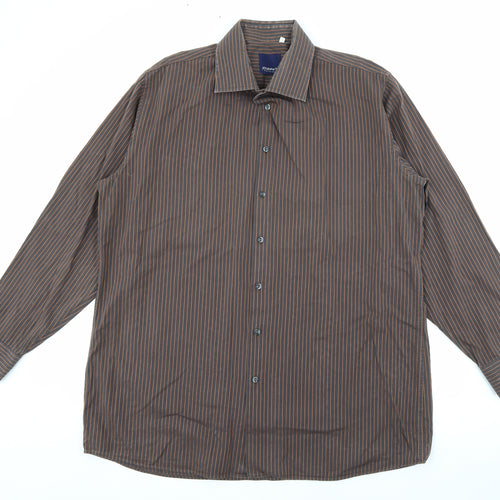 Jousipaita Mens Brown Striped Cotton  Button-Up Size 45 Collared Button