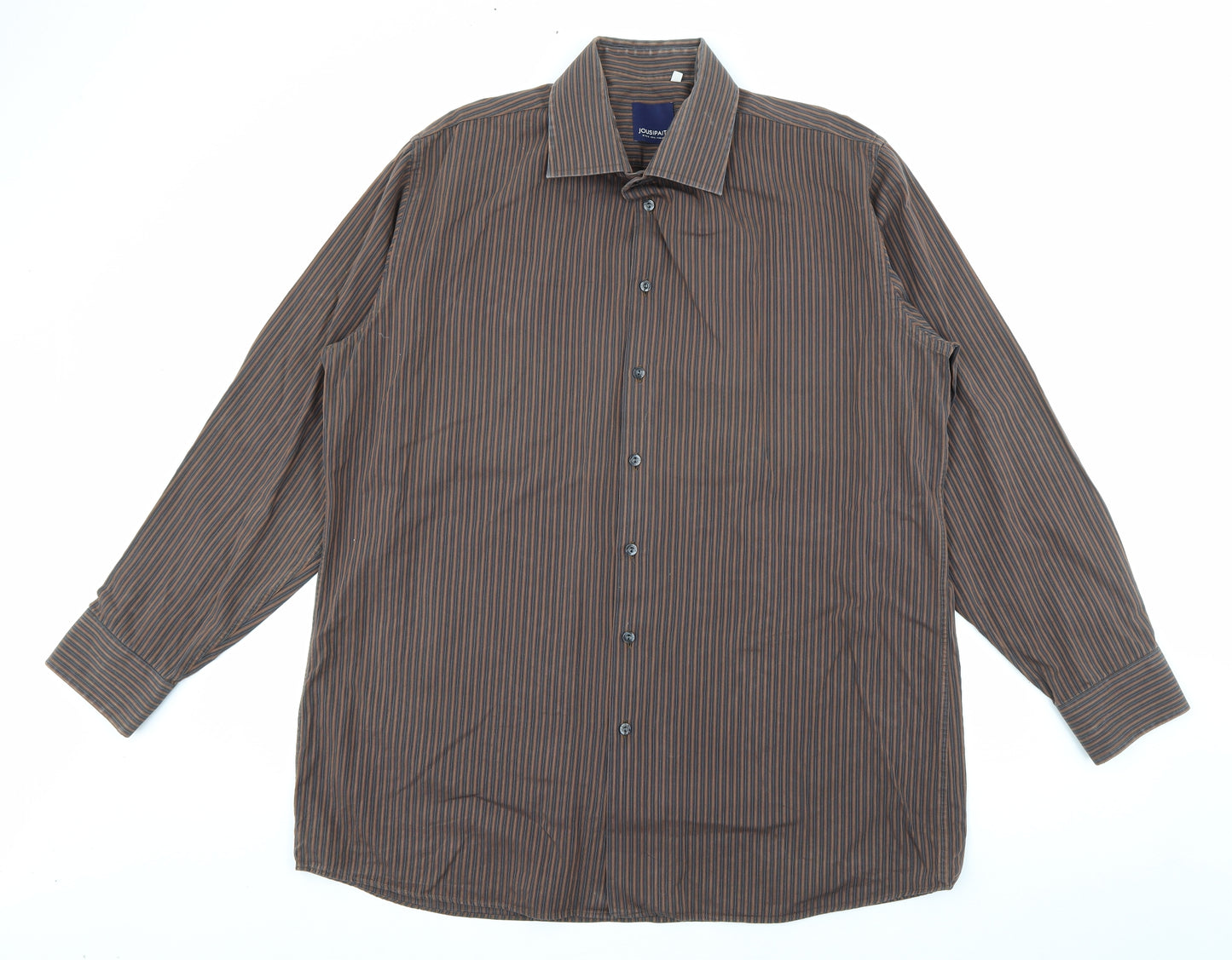 Jousipaita Mens Brown Striped Cotton  Button-Up Size 45 Collared Button