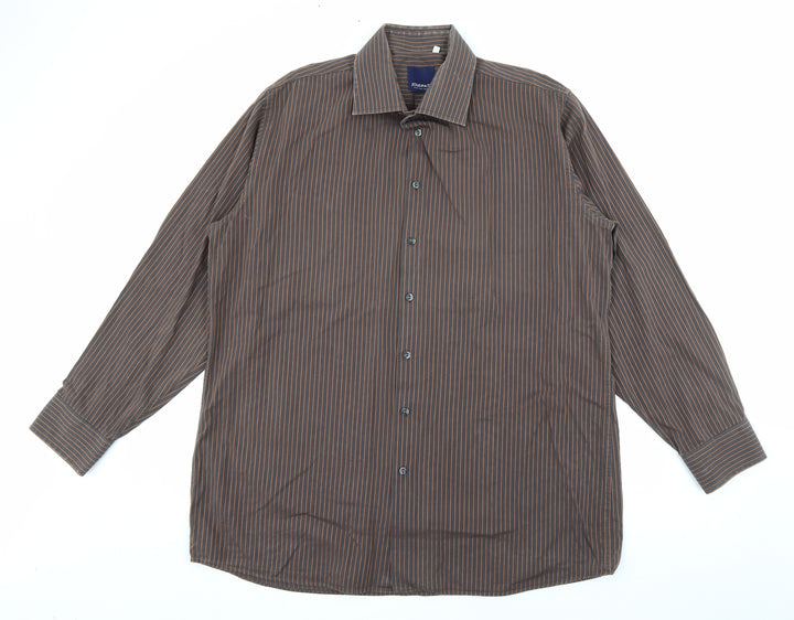 Jousipaita Mens Brown Striped Cotton  Button-Up Size 45 Collared Button