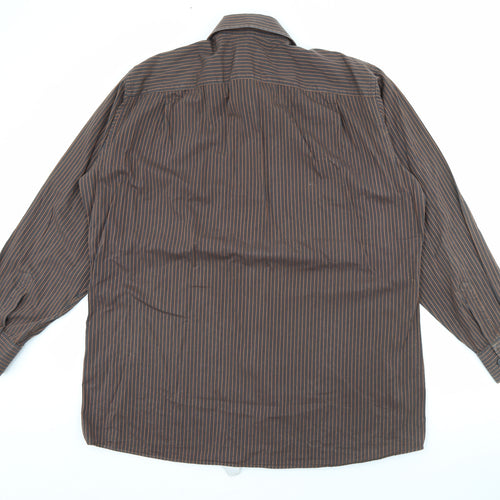 Jousipaita Mens Brown Striped Cotton  Button-Up Size 45 Collared Button