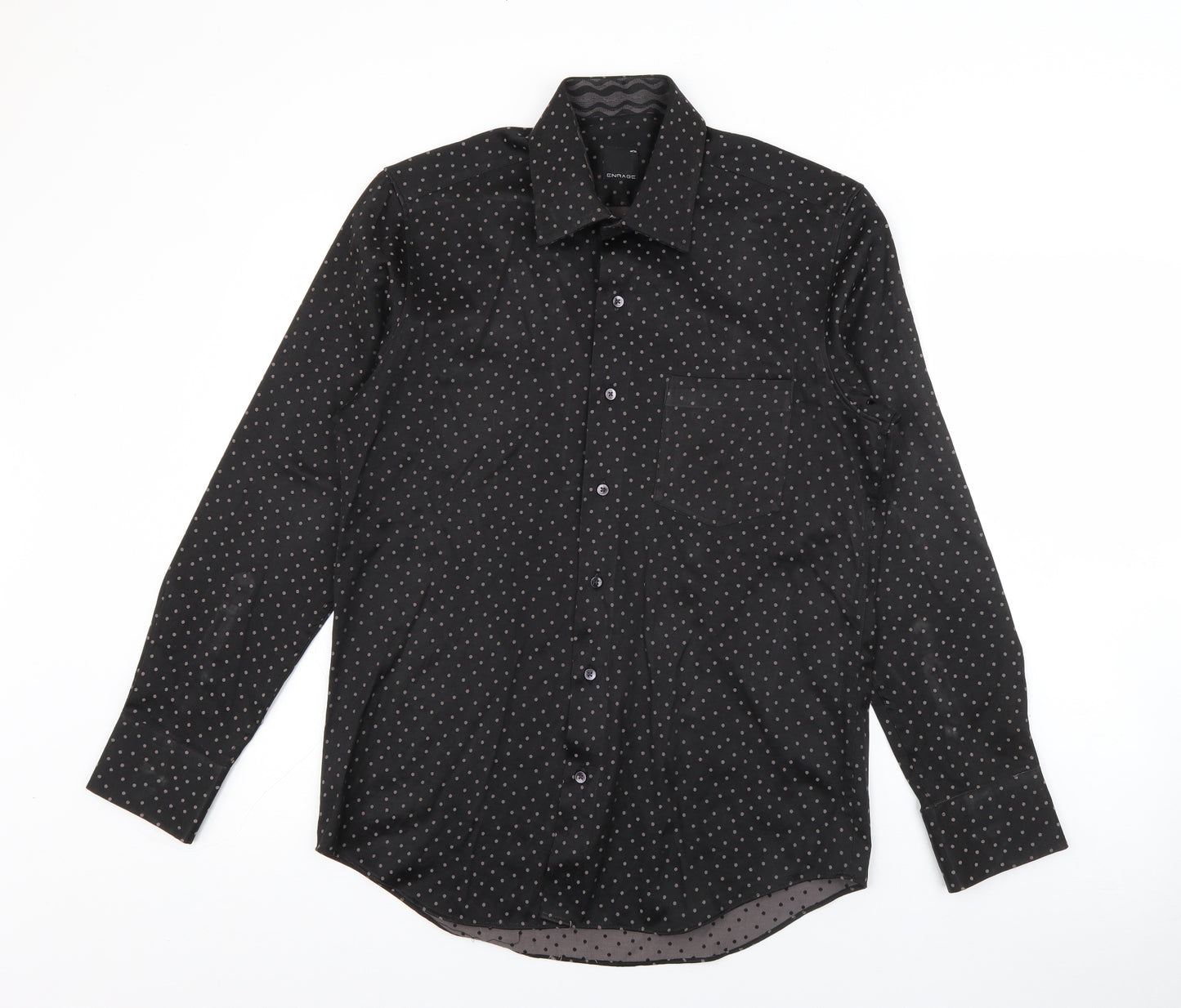 Enrage Mens Black Polka Dot Polyester  Dress Shirt Size M Collared Button