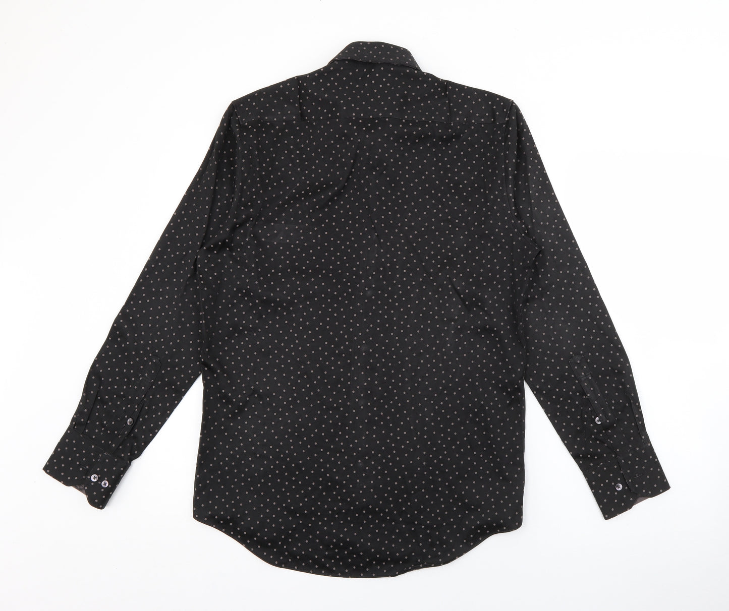 Enrage Mens Black Polka Dot Polyester  Dress Shirt Size M Collared Button