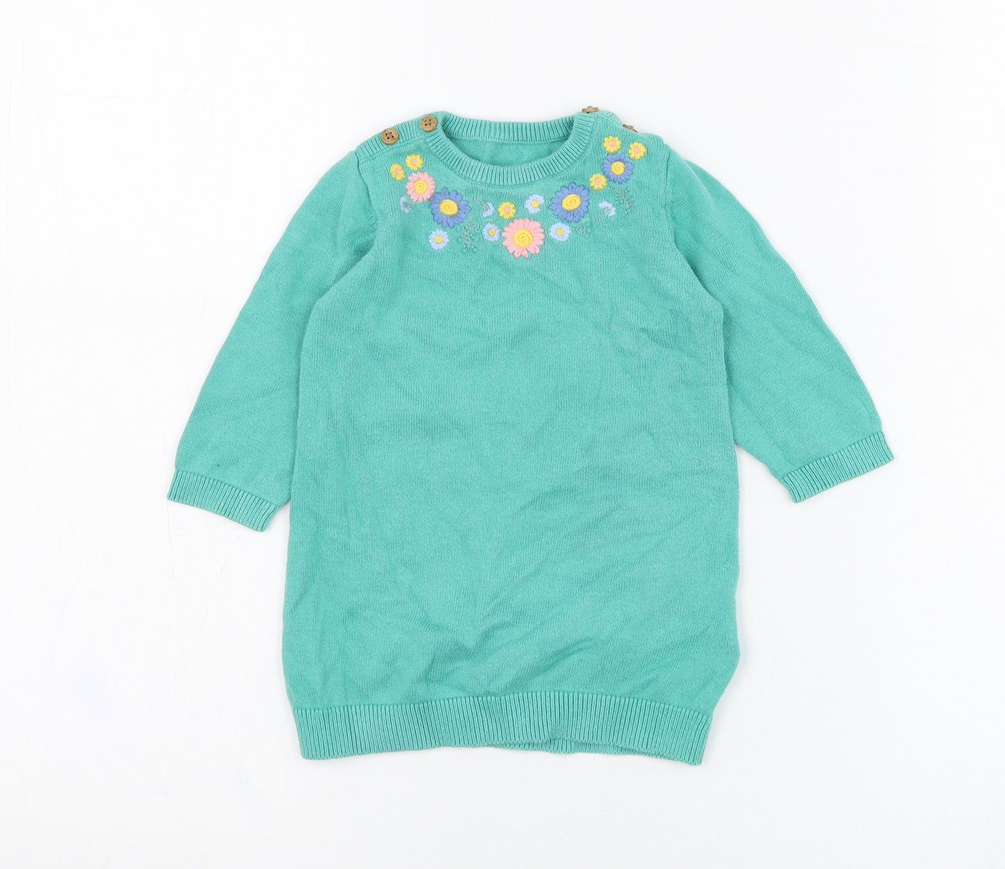 Marks and Spencer Girls Green  Cotton Pullover Jumper Size 6-9 Months  Pullover - Flower