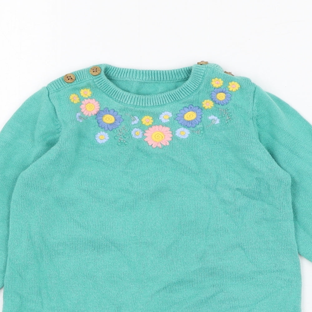 Marks and Spencer Girls Green  Cotton Pullover Jumper Size 6-9 Months  Pullover - Flower
