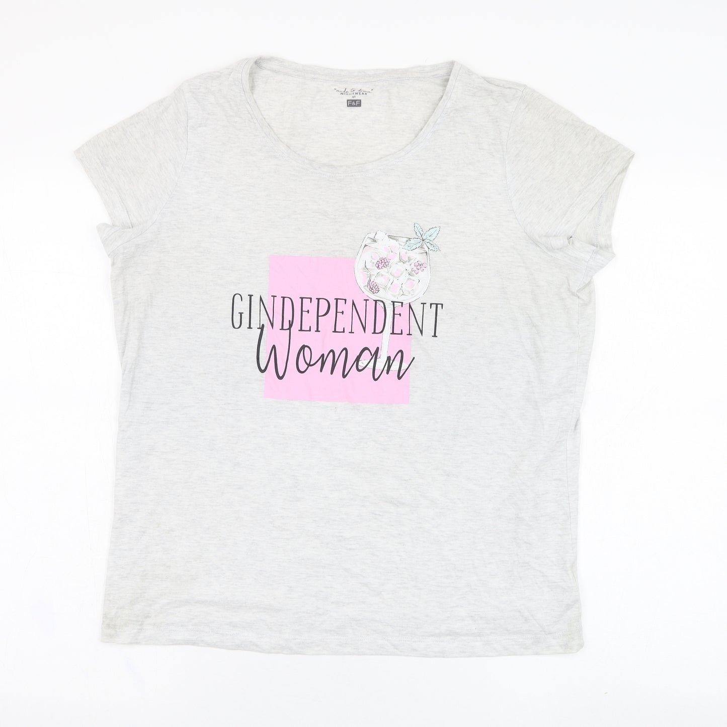 F&F Womens Grey  Cotton Basic T-Shirt Size 12 Round Neck - Slogan