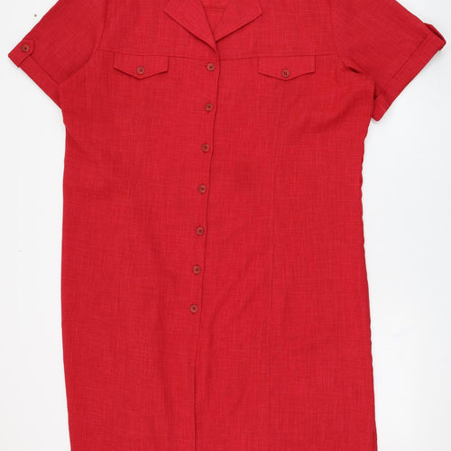 Bonmarché Womens Red  Polyester Shirt Dress  Size 2  Collared Button