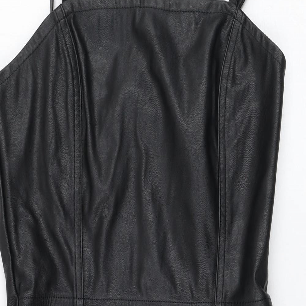H&M Womens Black  Polyurethane Pencil Dress  Size 8  Square Neck Zip