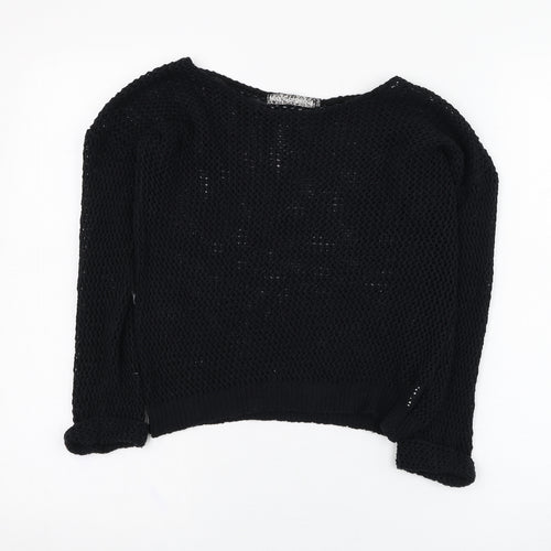 Miss Gorgeous Womens Black Round Neck  Cotton Pullover Jumper Size S