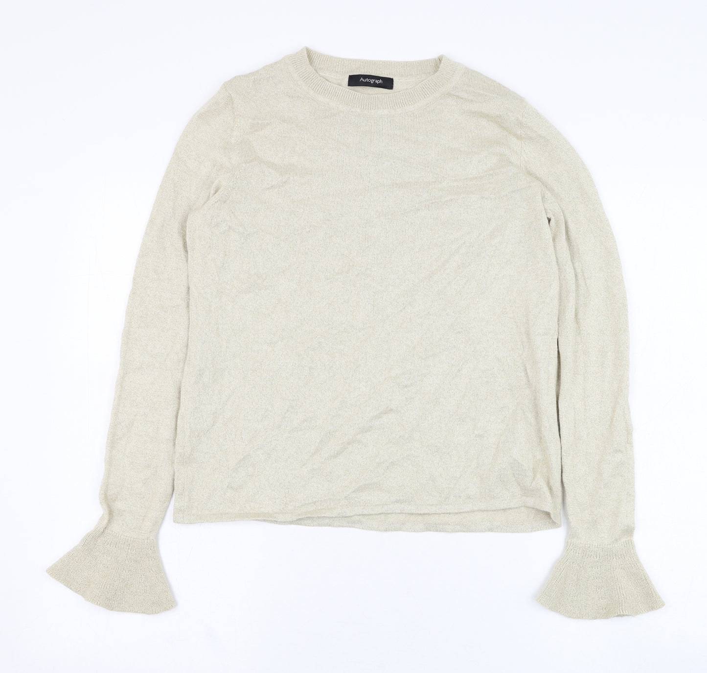 Marks and Spencer Womens Beige Round Neck  Viscose Pullover Jumper Size 10