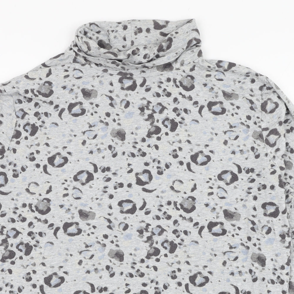 TU Womens Grey Animal Print Cotton Basic T-Shirt Size 18 Roll Neck