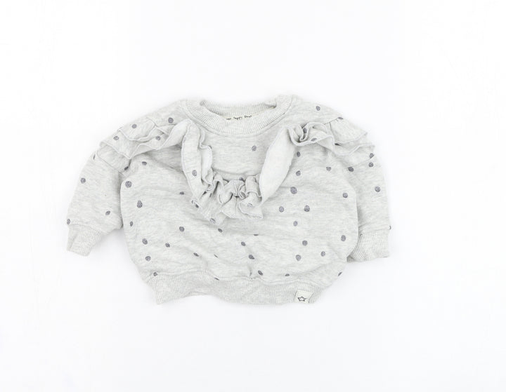 NEXT Girls Grey Polka Dot Cotton Pullover Jumper Size 3-6 Months  Pullover