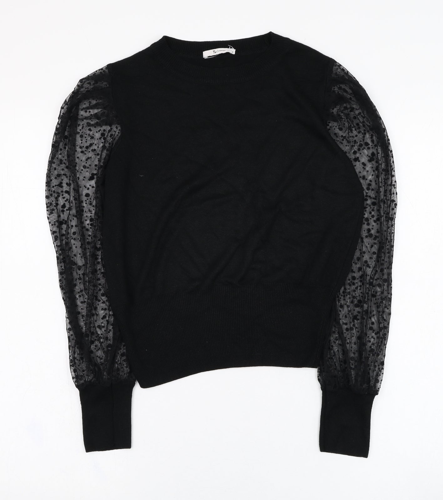 TU Womens Black Round Neck  Acrylic Pullover Jumper Size 8