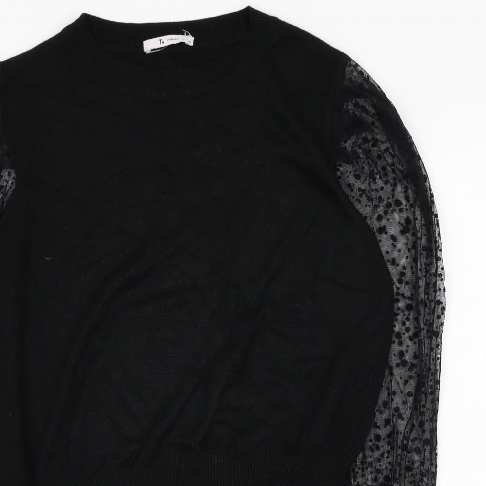 TU Womens Black Round Neck  Acrylic Pullover Jumper Size 8