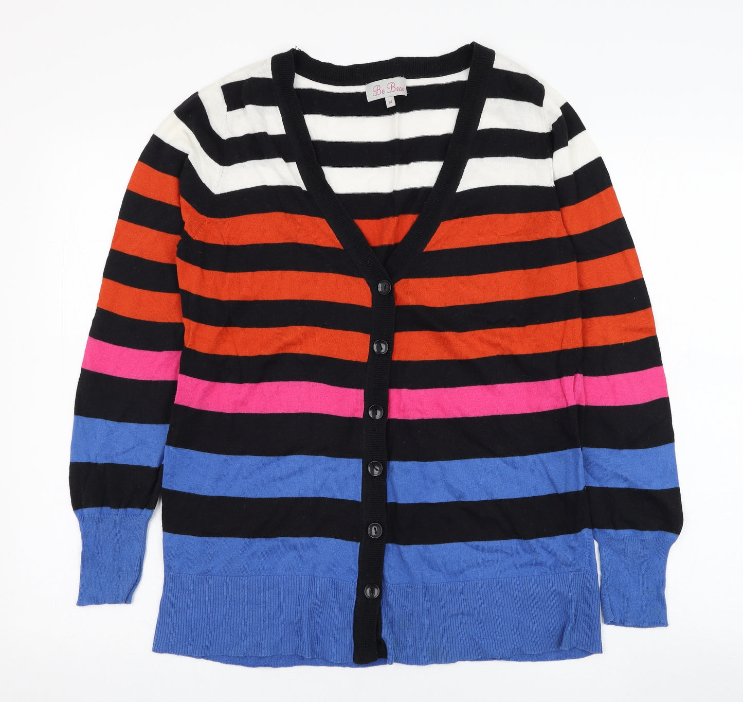 Matalan Womens Multicoloured V-Neck Striped Cotton Cardigan Jumper Size 14