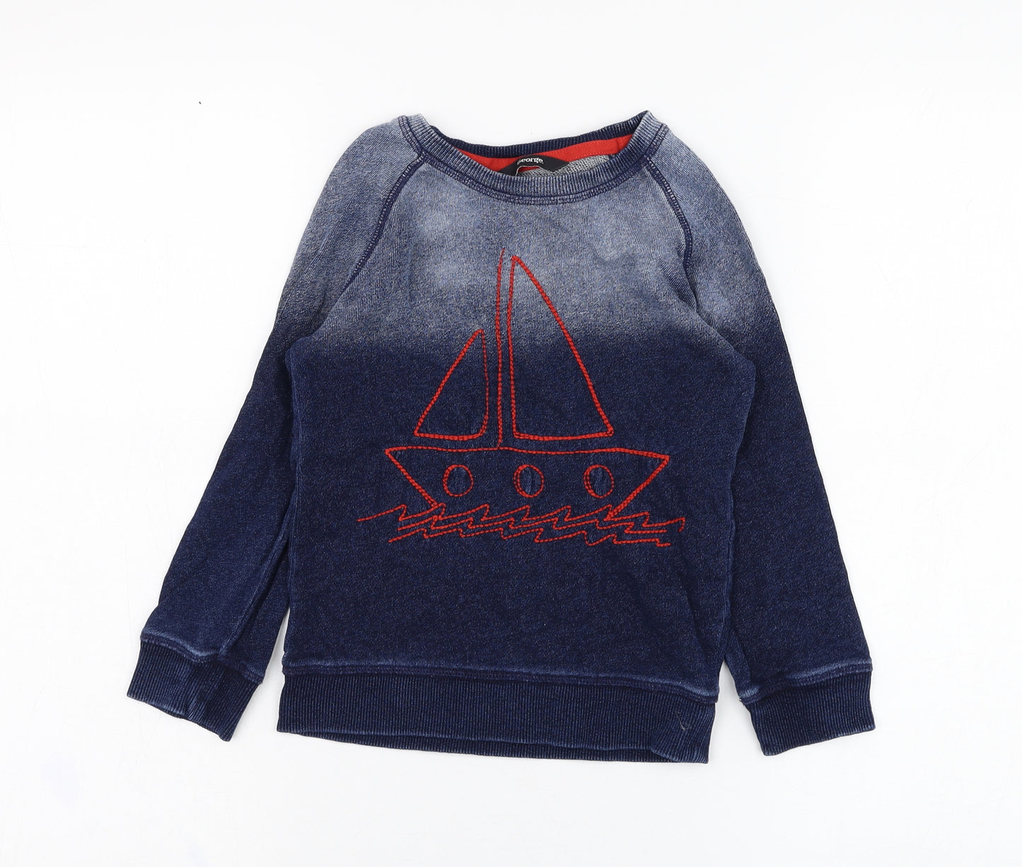 George Boys Blue  Cotton Pullover Sweatshirt Size 4-5 Years  Pullover - Sail Boat