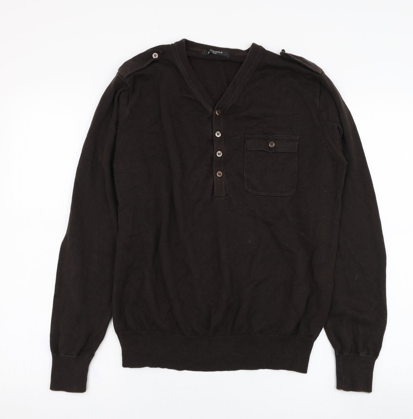 Full Circle Mens Brown V-Neck  Cotton Pullover Jumper Size L