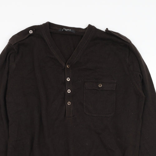 Full Circle Mens Brown V-Neck  Cotton Pullover Jumper Size L