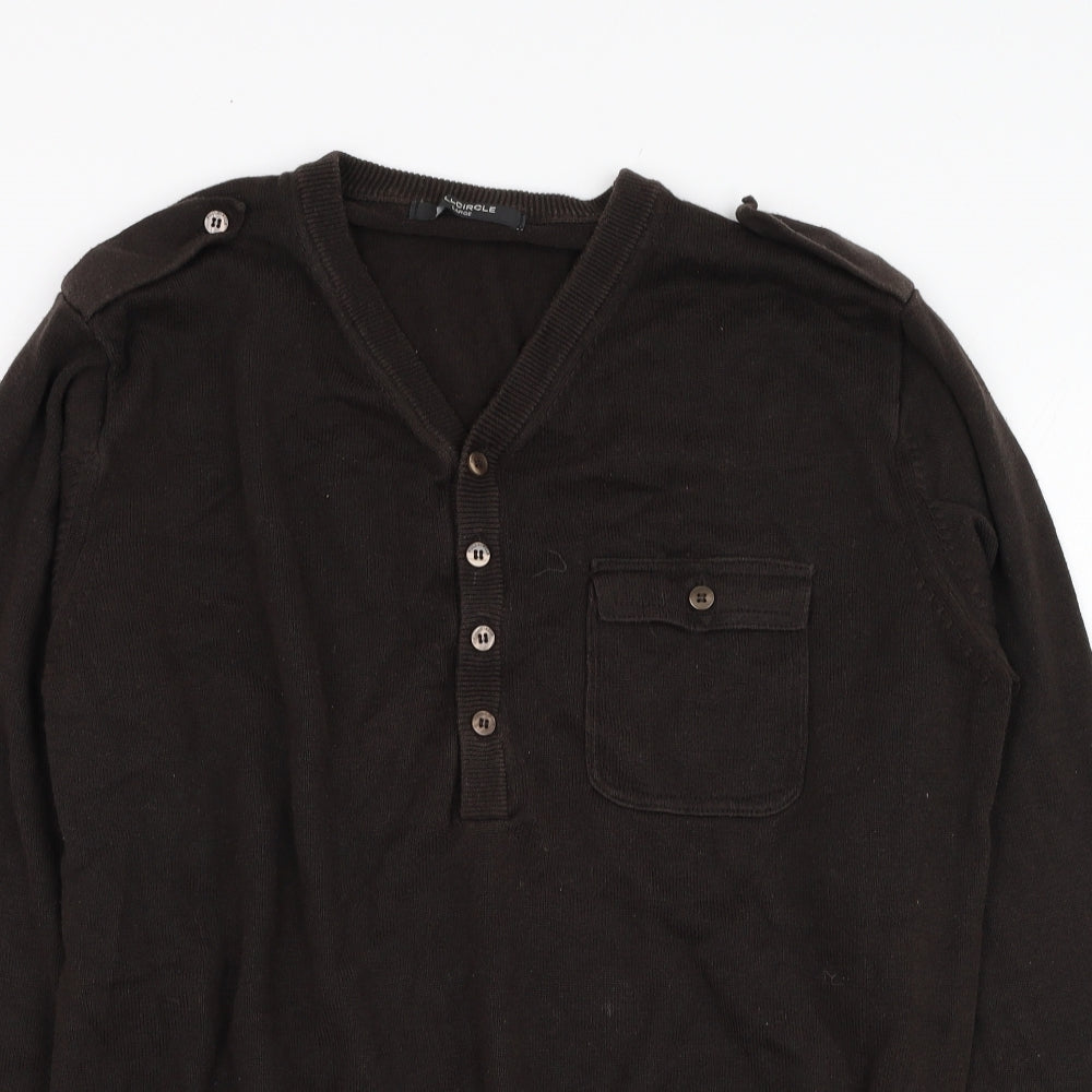 Full Circle Mens Brown V-Neck  Cotton Pullover Jumper Size L