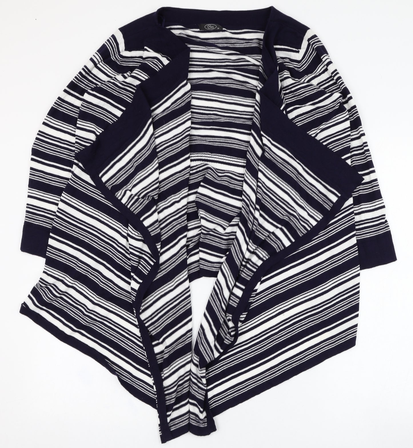 BM Womens Black Square Neck Striped Cotton Cardigan Jumper Size M